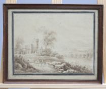 ~ E*** EDEN, FIGURES IN A LANDSCAPE, A PAIR, each signed and dated 1785, watercolours, framed. 24.