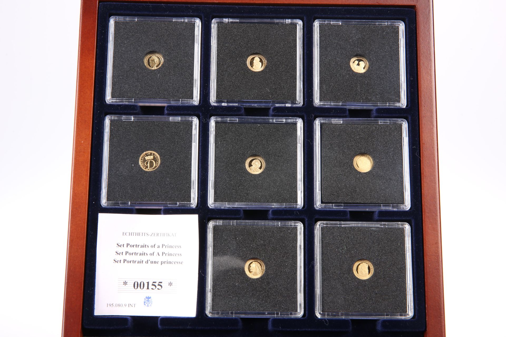 "PORTRAITS OF A PRINCESS", A COLLECTION OF EIGHT 14 CARAT GOLD COINS, each proof struck with a