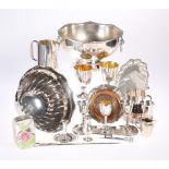 A COLLECTION OF SILVER-PLATE, including three coasters; two large bowls; waiter by West & Son,