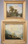 19TH CENTURY SCHOOL, FIGURES IN A LANDSCAPE, oil on panel, framed, 23cm by 26cm; together with