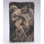 A CLASSICAL COLD-PAINTED BRONZE PLAQUE, C.18TH CENTURY, featuring two figures in an erotic pose.