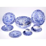 A GROUP OF COPELAND SPODE BLUE ITALIAN TABLE WARES, comprising eleven 9-inch plates, three 7 1/2-