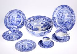 A GROUP OF COPELAND SPODE BLUE ITALIAN TABLE WARES, comprising eleven 9-inch plates, three 7 1/2-