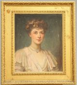 ~ ENGLISH SCHOOL, PORTRAIT OF A LADY, PROBABLY LADY GUILFORD, monogrammed and dated 1907 lower