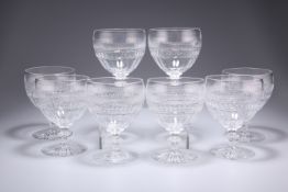 A SET OF EIGHT EDINBURGH CRYSTAL CUT-GLASS WINES, each with knopped stem. 13cm high