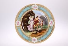 A VIENNA STYLE CABINET PLATE, CIRCA 1900, printed with Classical figures in a mountainous landscape,