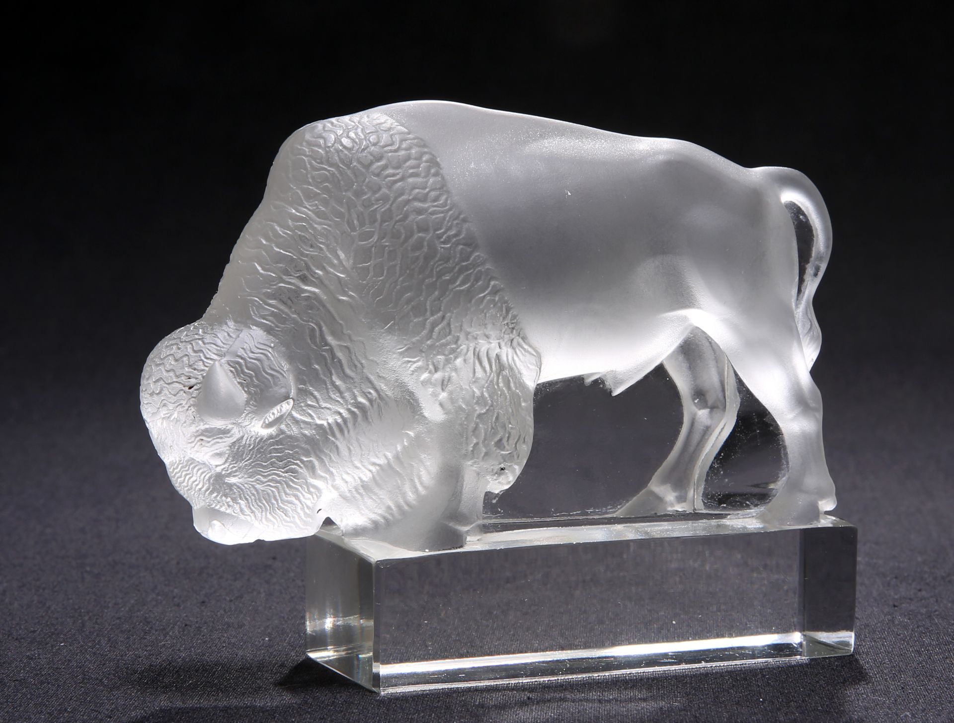 RENÉ LALIQUE (FRENCH, 1860-1945) A 'BISON' PAPERWEIGHT, DESIGNED IN 1931, clear glass, frosted and