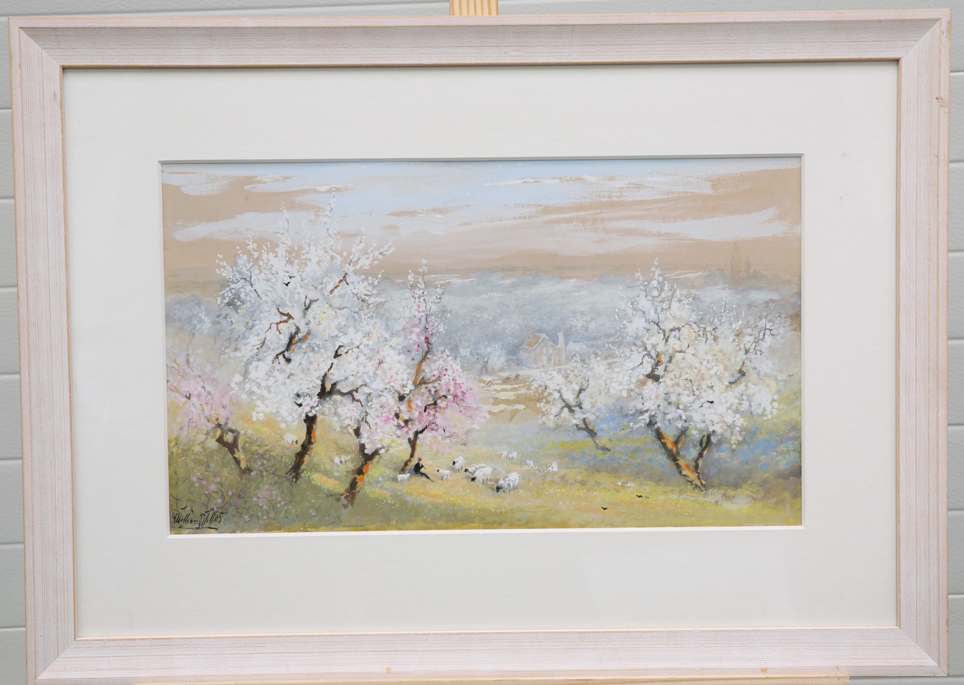 WILLIAM MILLER, SHEEP AND A FLAUTIST IN A BLOSSOM FILLED LANDSCAPE - Image 2 of 2
