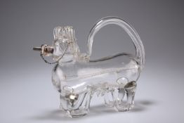 A LATE 19TH CENTURY NOVELTY GLASS DECANTER, in the form of a dog.The absence of a Condition Report