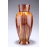 A LARGE LINTHORPE POTTERY VASE, of baluster form, with streaky brown glaze, impressed no. 477 and