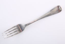 A GEORGE III SILVER TABLE FORK, by Paul Storr, London 1815, Old English Hanoverian pattern. 19.