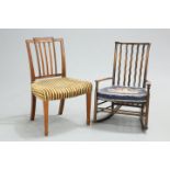 A GEORGE III STYLE MAHOGANY SIDE CHAIR, with bar back; together with A VINTAGE ROCKING CHAIR, with