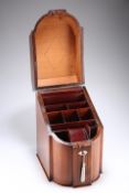 A GEORGE III MAHOGANY KNIFE BOX, bow-fronted, the interior converted to a desk box, complete with