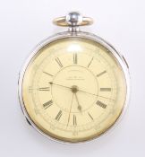 A SILVER CHRONOGRAPH POCKET WATCH, the white enamel dial signed 'LIVERPOOL S.D & CO /