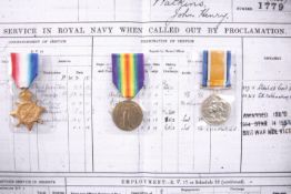 A WWI MEDAL TRIO, E.A. 1779 J.H. Watkins E.R.A. R.N.R., sold with a copy of documents.