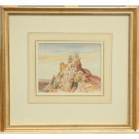 ALFRED BURGESS SHARROCKS, CASTLES, A PAIR, unsigned but labelled verso, watercolours, framed. (2)