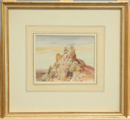 ALFRED BURGESS SHARROCKS, CASTLES, A PAIR, unsigned but labelled verso, watercolours, framed. (2)