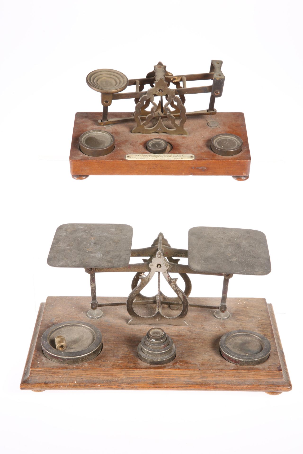 ~ TWO SETS OF VICTORIAN/EDWARDIAN POSTAL SCALES, the smaller set by Mordan & Co., the larger set