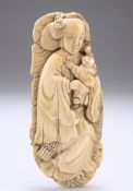 A CHINESE IVORY CARVING OF A MOTHER AND CHILD