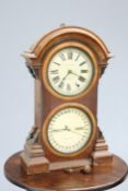 ~ A RARE 19TH CENTURY AMERICAN TWIN-DIAL WALNUT SHELF CLOCK, with painted dial and calendar dial