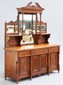A VICTORIAN MAHOGANY MIRROR-BACK SIDEBOARD, C.1880, the superstructure with three mirror plates