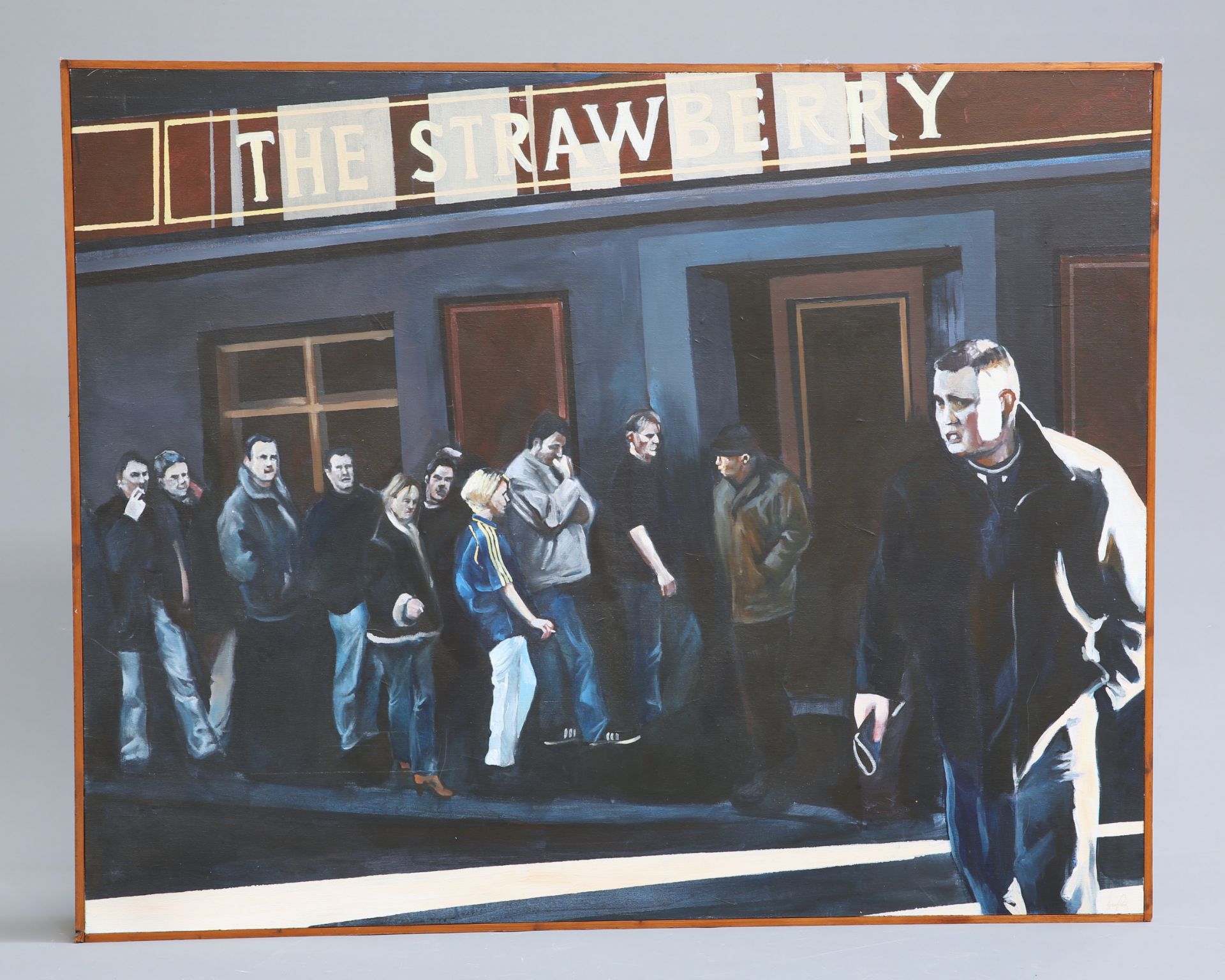 GAVIN PENN (CONTEMPORARY), NEWCASTLE UNITED FANS QUEING OUTSIDE THE STRAWBERRY PUB, signed lower