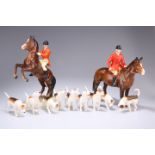 A BESWICK HUNTING GROUP, comprising Rearing Huntsman, Beswick Ware backstamp; Huntsman Standing, no.