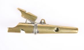 A 19TH CENTURY BRASS DOUBLE WHISTLE. 9.5cm