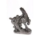 OPHELIA GORDON BELL (1915-1975), MAN AND HORSE, bronze resin, signed in the mould. 25.5cm highThe