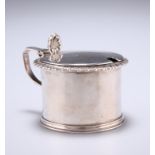 A WILLIAM IV SILVER MUSTARD, by Charles Fox II, London 1835, of cylindrical form with hinged lid
