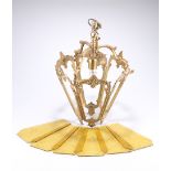 A GILT-BRASS HANGING LANTERN, of tapering hexagonal form, each side with amber coloured glass panel,