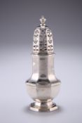A GEORGIAN SILVER CASTER, possibly by Thomas Bamford, London, of typical form with octagonal pierced