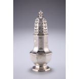 A GEORGIAN SILVER CASTER, possibly by Thomas Bamford, London, of typical form with octagonal pierced