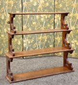 ~ VICTORIAN MAHOGANY HANGING WALL SHELVES, the four graduated tiers supported on pierced shaped