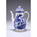 A WORCESTER COFFEE POT, CIRCA 1775-90, pear-shaped, blue printed with the Fisherman and Cormorant