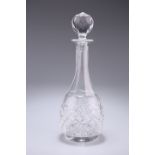 A GLASS DECANTER AND STOPPER, the stopper faceted, the tall neck panelled. 33cm high