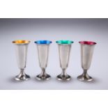 A SET OF FOUR AMERICAN GORHAM STERLING SILVER CORDIAL CUPS, of long urn form with circular bases,