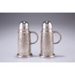 A PAIR OF CONTEMPORARY PEPPER GRINDERS, by Roger John Squires, London 2002, the tapered bark