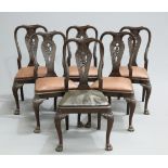 A SET OF SIX ANGLO-INDIAN PADOUK DINING CHAIRS, 19TH CENTURY, each with waisted back, carved with