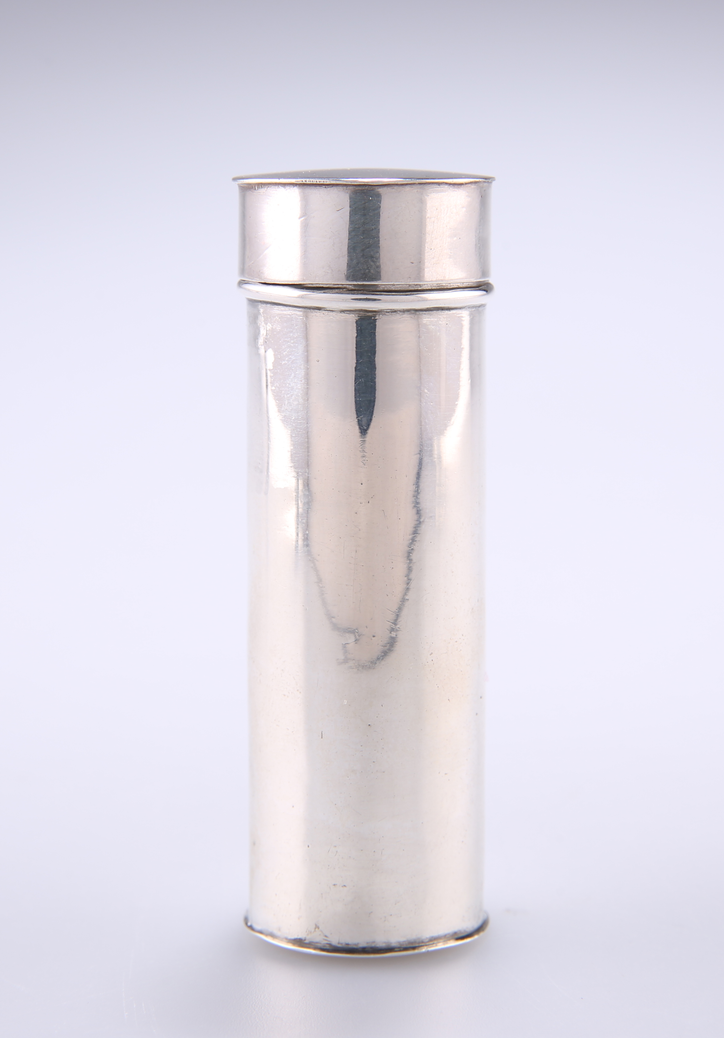 A NUTMEG GRATER TUBE HOLDER, the white metal tube of cylindrical form with removable lid, containing - Image 2 of 2
