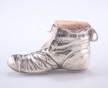 AN EDWARDIAN SILVER PIN CUSHION IN THE FORM OF A BOOT, by John Thompson & Sons Ltd, Birmingham 1909,