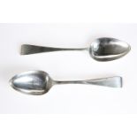 A PAIR OF GEORGE III PROVINCIAL SILVER TABLE SPOONS, by Robert Cattle & James Barber, York 1812, Old