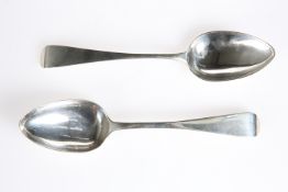 A PAIR OF GEORGE III PROVINCIAL SILVER TABLE SPOONS, by Robert Cattle & James Barber, York 1812, Old