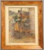 ENGLISH SCHOOL (19TH CENTURY), THE FIDDLER, watercolour, framed. 66cm by 49cm