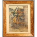 ENGLISH SCHOOL (19TH CENTURY), THE FIDDLER, watercolour, framed. 66cm by 49cm