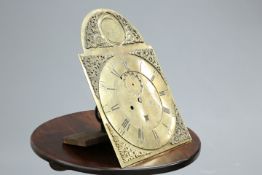 A BRASS EIGHT-DAY LONGCASE CLOCK DIAL AND MOVEMENT, SIGNED MATHW LYON, LANARK, the 13-inch break-