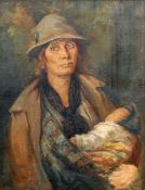 19TH CENTURY SCHOOL, MOTHER WITH BABY IN ARMS, oil on canvas, framed. 57.5cm by 45cm