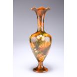 A LINTHORPE POTTERY VASE, of baluster form with high trumpet neck with undulating rim, painted