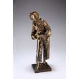 EUTROPE BOURET, "AU CLAIR DE LA LUNE", a patinated bronze of Pierrot playing the mandolin, on a