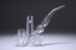 A VICTORIAN GLASS PIPE, with tapering and bulbous stem